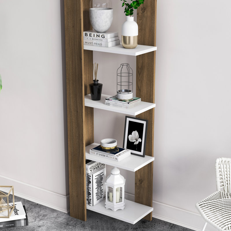 Trussell 160cm H x 45cm W Corner Bookcase, Walnut/White