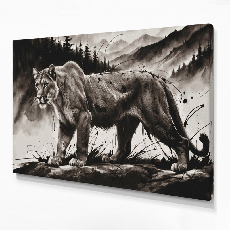 Wildlife Mountain Lion Black Canvas Wall Art, 11" H x 14" W
