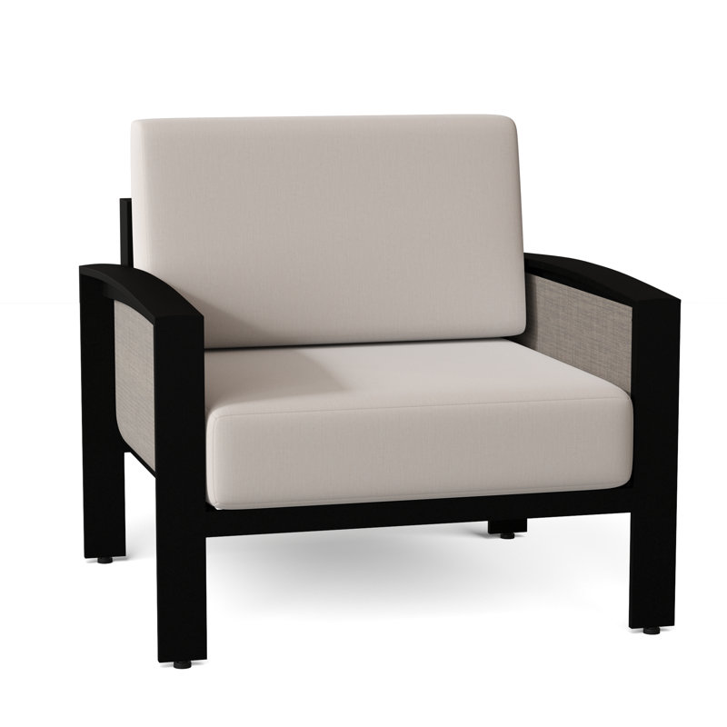 Metropolis Outdoor Lounge Chair, Canvas Bird's Eye Sunbrella® Canvas, Augustine Gravel, Textured Black
