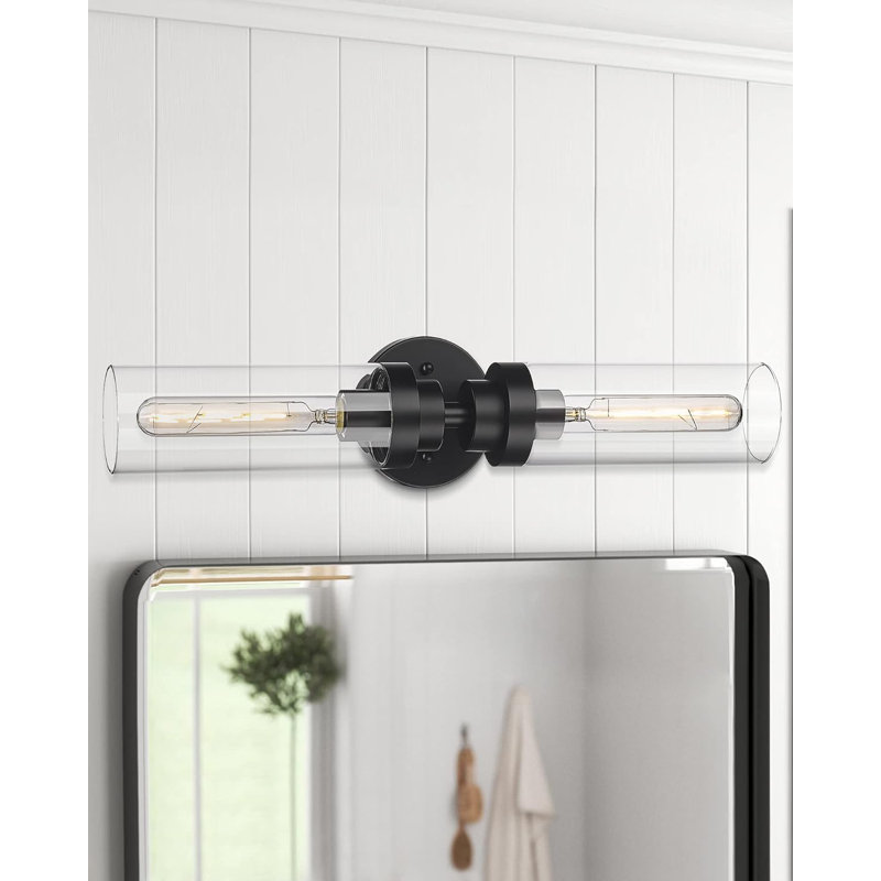 Modern Bathroom Vanity Lights With Glass Shade, 2-Light Wall Sconces For Mirror, Bedroom, And Hallway, UL Listed, Clear