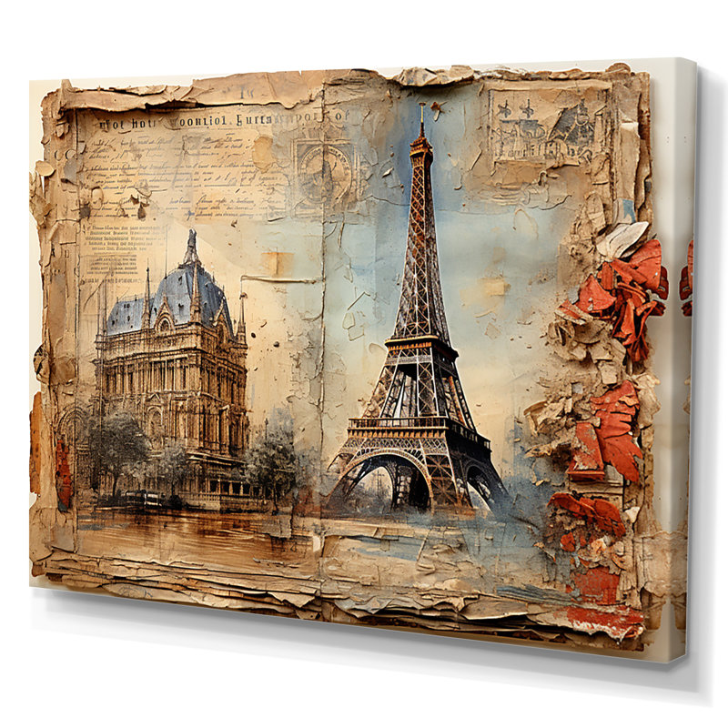 Paris Nostalgia, collage rétro sur toile, H 12 po x l 20 po, Toile tendue