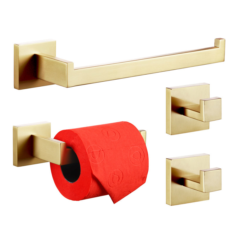 4 Piece Bathroom Hardware Set, Brushed Gold