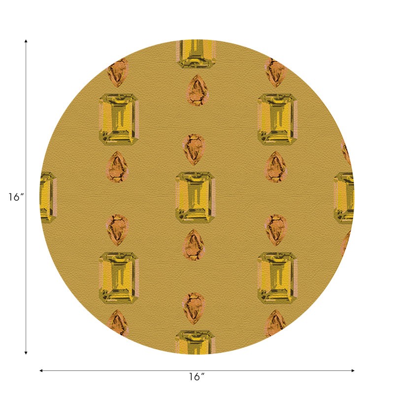 Vegan Leather Round Placemats, Citrines and Sapphires, Gold