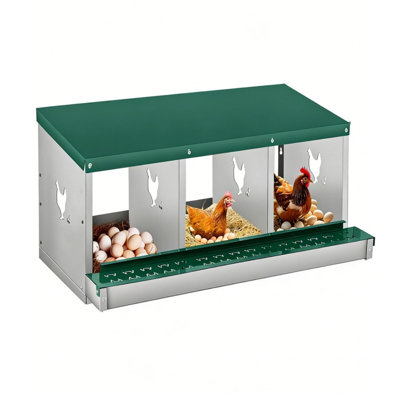 3-Compartment Metal Chicken Nesting Boxes with Roll-Out Trays, Easy-Clean, Dual-Install for Outdoor Coops