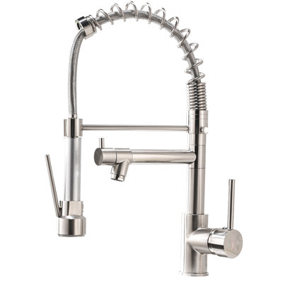 Brushed Nickel Pull Down Kitchen Sink Faucet, 360 Rotation, Efficient Operation Single Handle, Suitable For Various Sinks