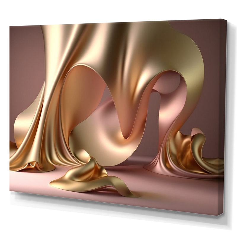 «Smooth Liquide Gold» dans de douces nuances d'or et de taup, H 12 po x l 20 po x P 1 po, Toile tendue