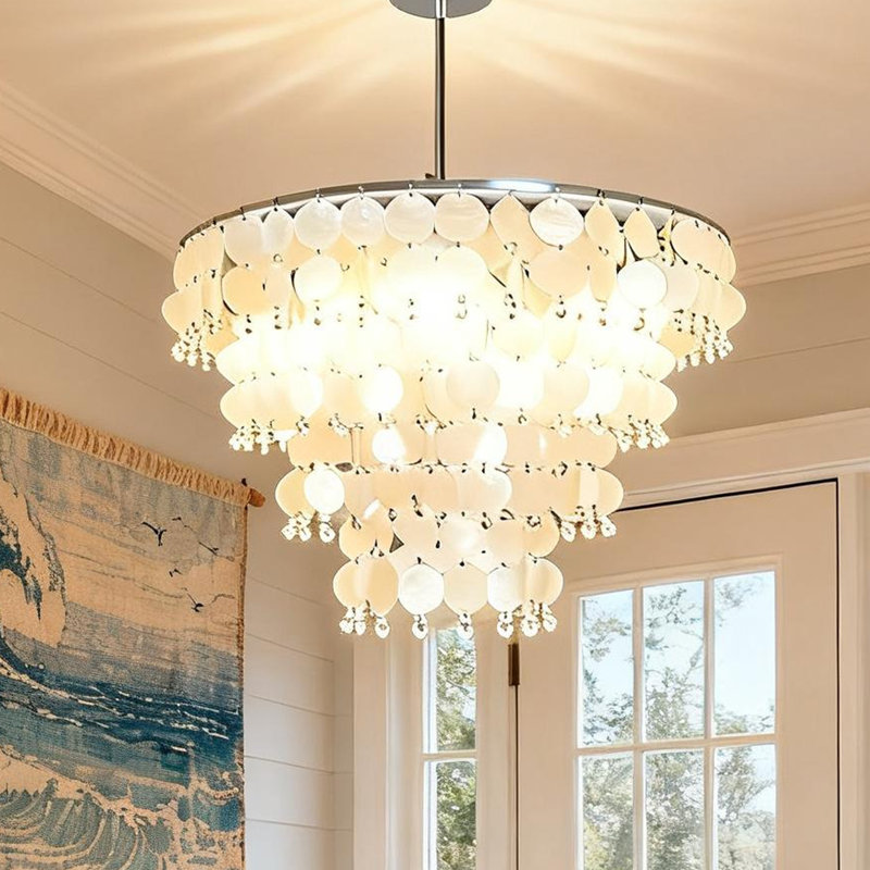 8 Light Dimmable Tiered Shell Chandelier