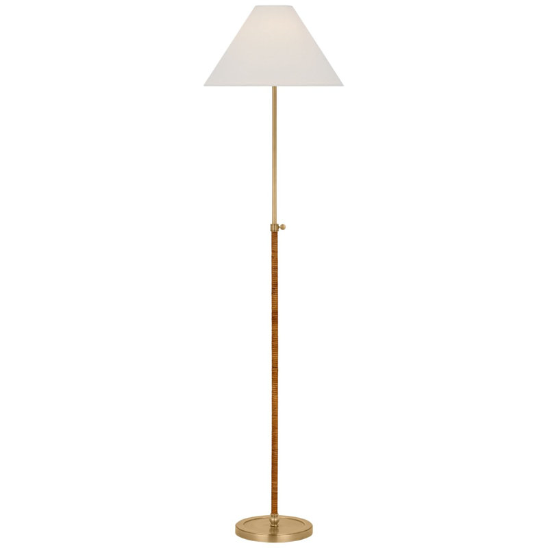 Basden Floor Lamp, Antique-Burnished Brass/Natural Rattan