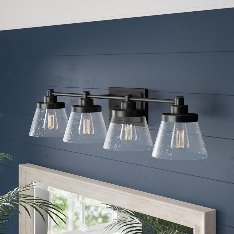 Rayleigh 4 - Light Vanity Light with Seeded Glass Shades, Matte Black