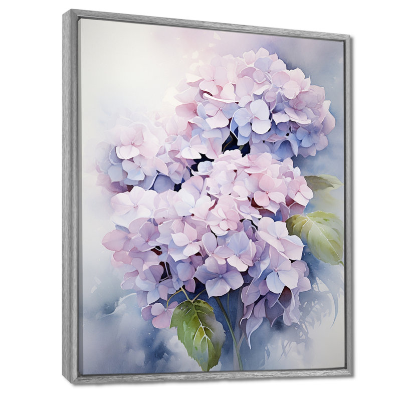 «Maybeck», impression sur toile «Hydrangea Graceful Whispers», H 20 po x l 12 po x P 1 po, Encadrement argenté
