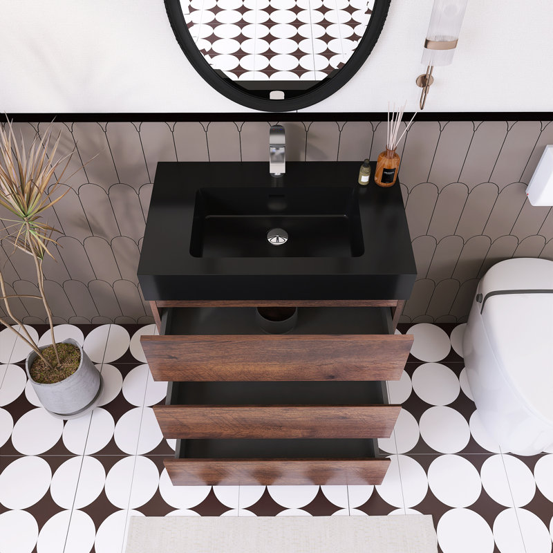 Ensemble de meuble-lavabo simple 29,9 po Satonia, Brun, Noir mat