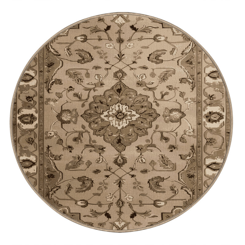 Machine Washable Tabriz Brown Area Rug, Rond 3 pi