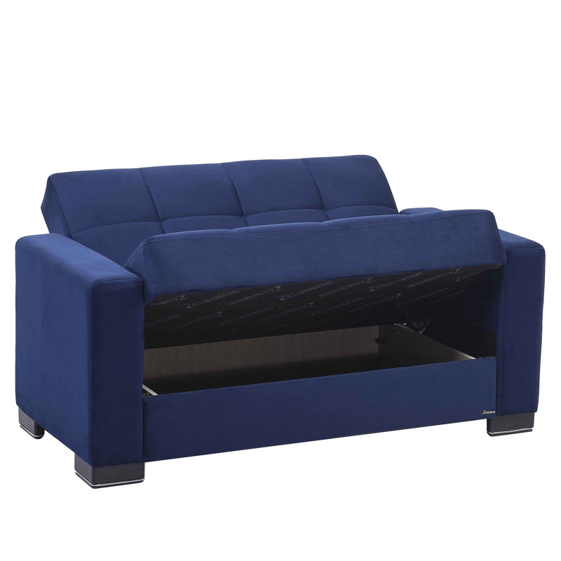 Canapé-lit 2 places 3 en 1 avec rangement Legacy, Microfibre bleue, 38" H x 89" W x 36" D