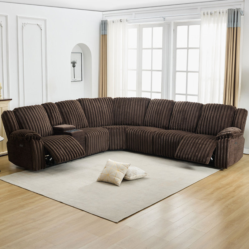 Canapé modulaire inclinable électrique en fausse fourrure 3 pièces avec chargement sans fil USB, Fausse fourrure brune