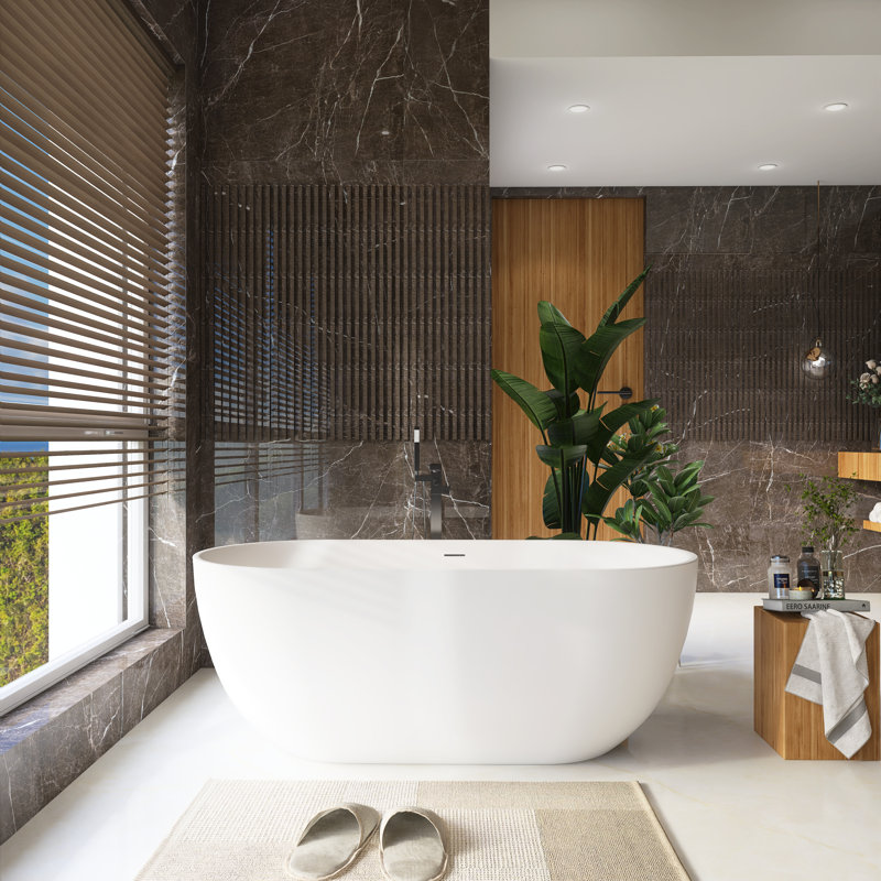 59'' x 29.5'' Freestanding Soaking Solid Surface Bathtub