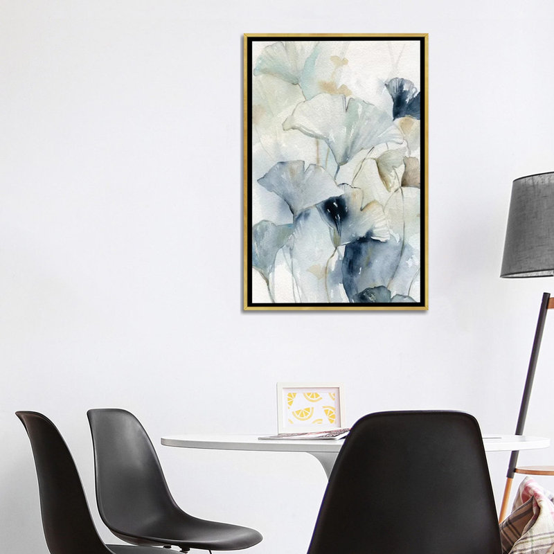 «Indigo Gingko I» par Carol Robinson - reproduction d'art, H 40 po x l 26 po x P 1,5 po, Pas de tapis, Toile encadrée d'or