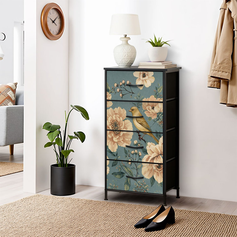 4 Drawer Dresser for Bedroom, Narrow Chest of Drawers, Wooden Top and Study Iron Frame 18"x37.5"-(WxH)
