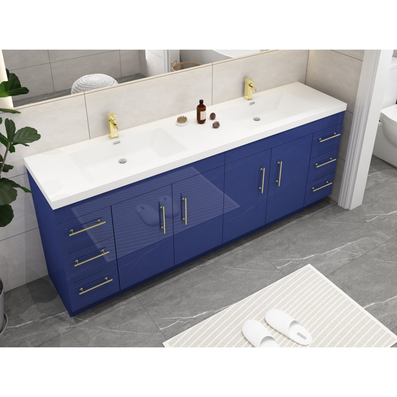 Brower 83.44'' Double Bathroom Vanity with Acrylic Top, Glossy Night Blue