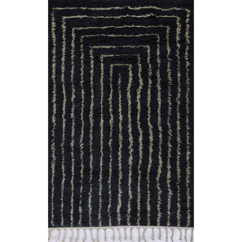 Wool Geometric Area Rug in Navy/Beige, Rectangle 5' x 8'