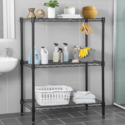 Étagère métallique à 3 niveaux - Étagère réglable en métal de 13 po x 23 po x 30 po H avec pieds de nivellement, capacité de 450 lb, certifiée NSF pour la cuisine, la salle de bain et le placard (noir)