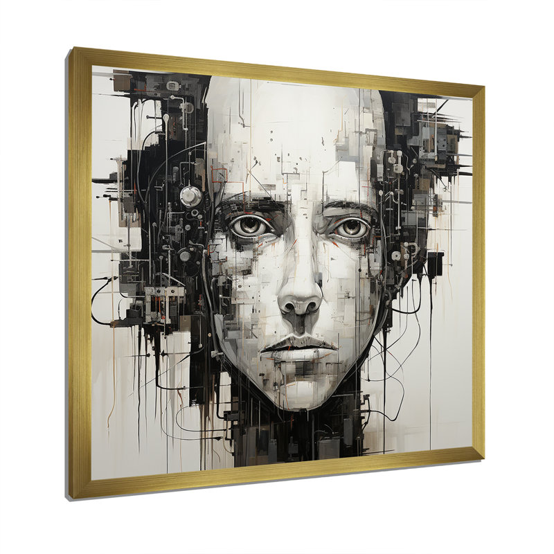 " Robotic Minimalism Portrait II ", 24" H x 24" W x 1" D, Gold Single Picture Framed