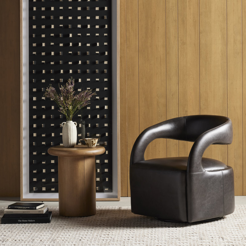 Hawkins Swivel Armchair, Sonoma Black Genuine Leather