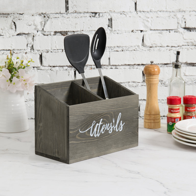 Wood Rectangle Flatware Caddy, Grey