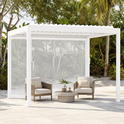 Aurora X 10 pi Pergola à persiennes avec amants réglables à double couche, système de gouttière intégré et prise de courant USB, écran roulant extérieur