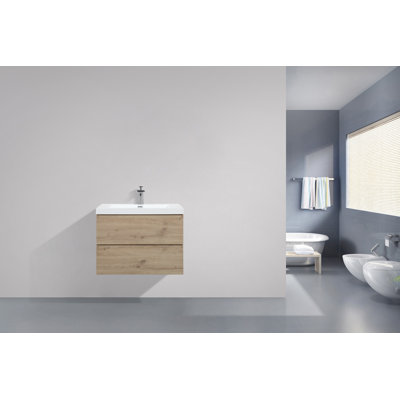  Angela 30 inch Fully Assembled Single Floating Bathroom Vanity with Solid Surface Sink
