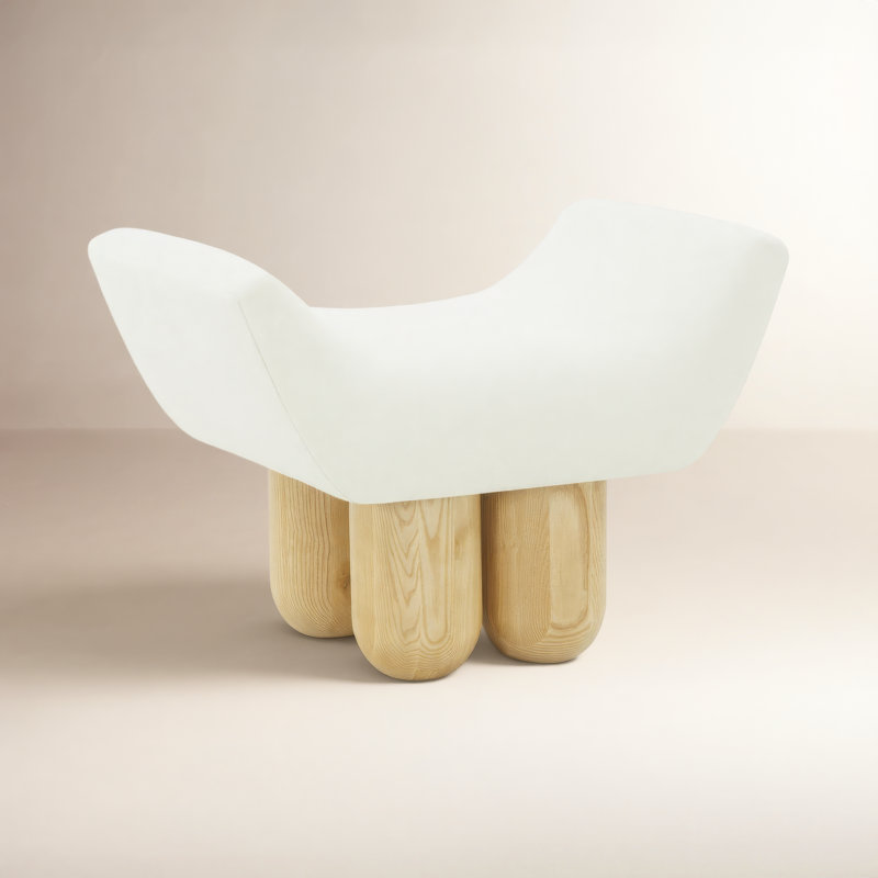 Lydie Upholstered Ottoman, Ivory Fabric