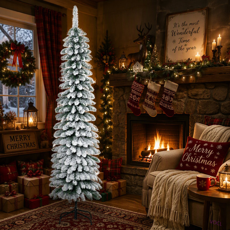 Arbre de Noël artificiel enneigé 6 pi de hauteur 6 pi, arbre de Noël mince avec branches réalistes et 395 pointes