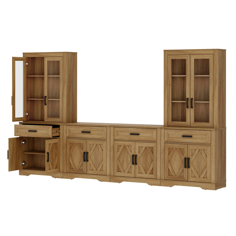 Laziza Mid-Century Modern Farmhouse TV Stand For Tvs Up To 70" â€“ Features Tall Bookshelves, Barn Doors & 5-Tier Storage For Living Room Or Bedroom