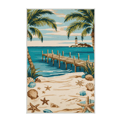Washable Seaside Escape Coastal Area Rug