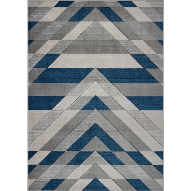 Tapis bleu / gris à motif géométrique Billie-Loren, Rectangle 5 pi 2 po x 7 pi 5 po
