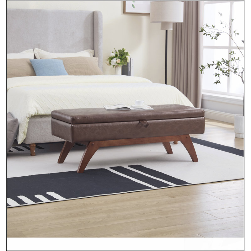 Teddy wool fabric, solid wood feet for solid weighing, and bed end stool with storage function, Brown