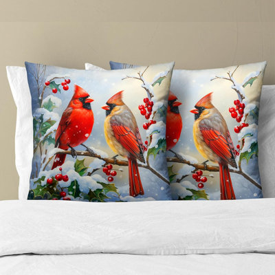 Winter Red Bird Throw Pillow Cover Set Of 2 18X18 Inch Christmas Winter Pillowcase Nature Birds Scene Cushion Covers Farmhouse Pillow Protector For Home Bedroom Sofa