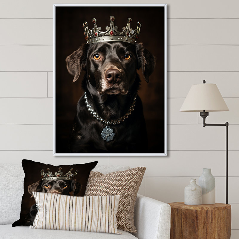 «Crowned Royal Labrador Dog II», art mural chien, Cadre flottant blanc, H 40 po x l 30 po x P 1,5 po