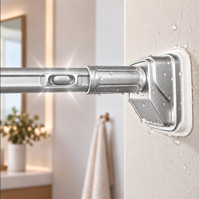 No Drill Tension Curtain Rod, Adjustable Spring Loaded Shower Rod with Anti-Slip Rubber Pads, Heavy Duty Expandable Rod for Bathroom, Closet, Window and Room Divider