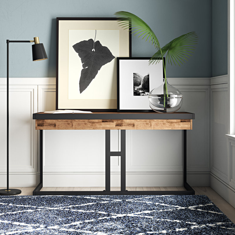 Erina Farmhouse Brown Solid Acacia Wood Desk with Keyboard Tray