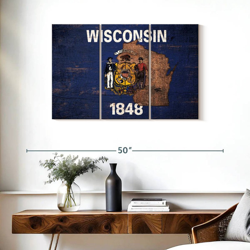 Borges State Map Over Wisconsin Flag, 24" H x 38" W