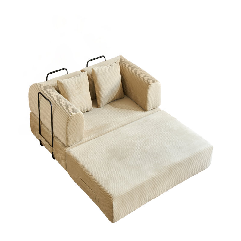 Canapé-lit convertible de 59 po avec coussin cylindrique, tissu en velours côtelé et cadre de forme fixe pour le salon et la chambre à coucher
