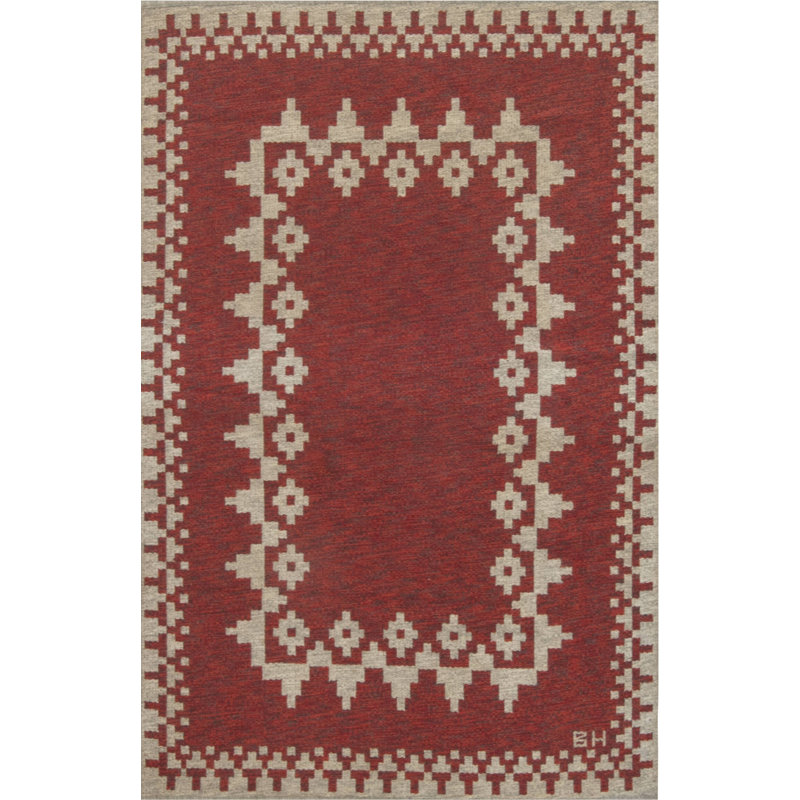 Tapis vintage suédois tissé à plat à double face rouge Mid-20Th Century 4 pi 2 po x 6 pi 3 po Vintage