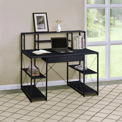 Bureau avec tablettes ouvertes et huche