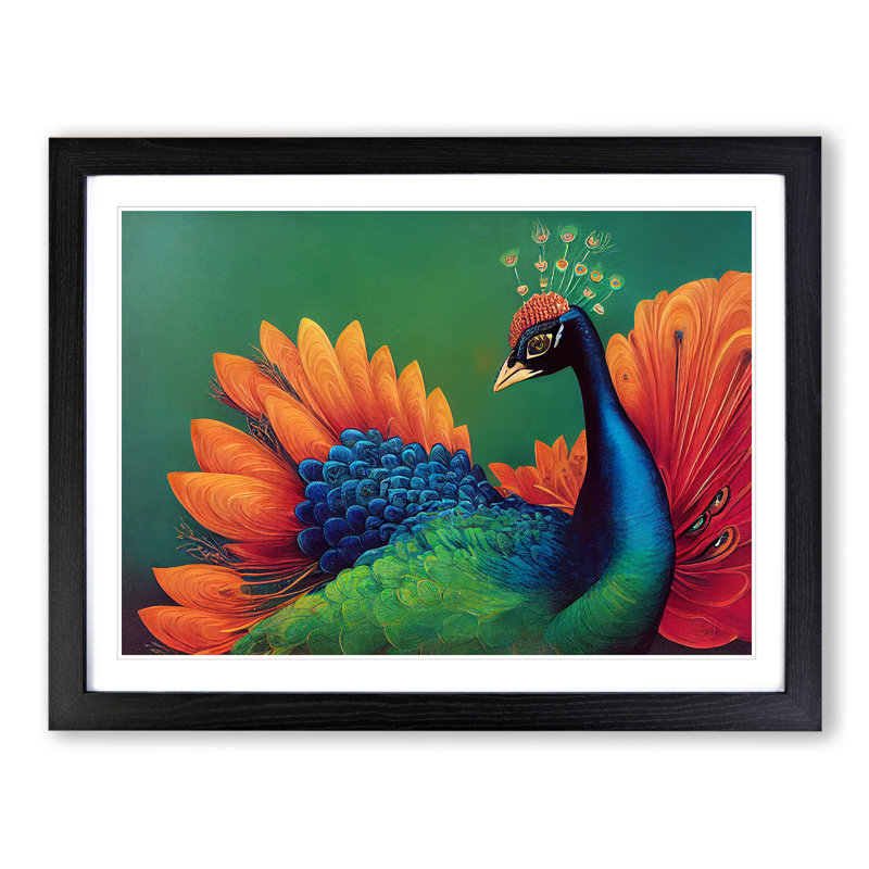 Awe Inspiring Peacock - Single Picture Frame Print, Black Framed, 25cm H x 34cm W x 2cm D