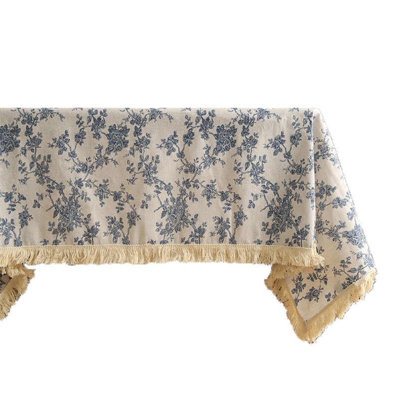 Blue Floral Rectangular Tablecloth, 79" L