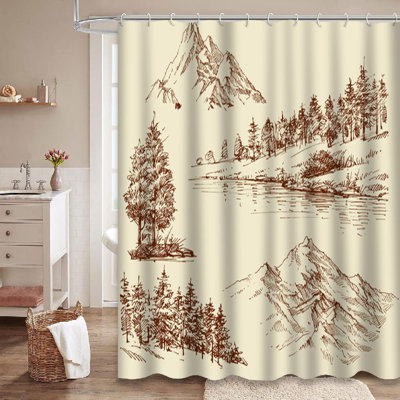 Rideau de douche à 12 crochets Nature Mountain Trees
