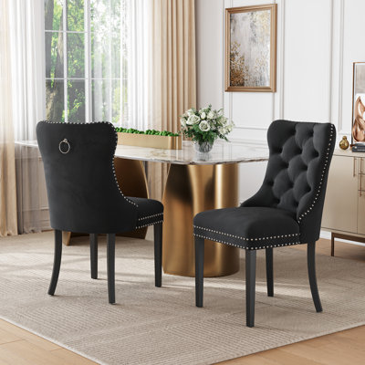 Ensemble de chaises de salle à manger en velours, revêtement capitonné haut de gamme avec garniture cloutée et pattes en bois massif 