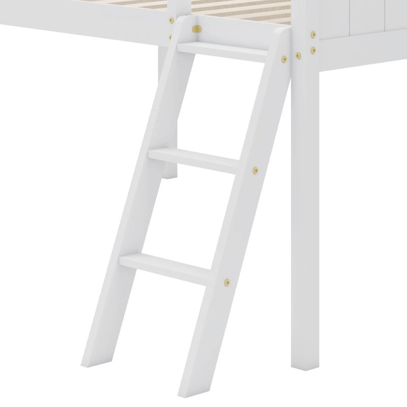Un lit bas en bois double avec une échelle, Blanc
