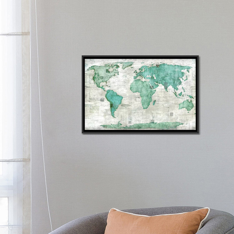 « world », impression sur toile, Toile avec cadre flottant noir, Pas de tapis, H 32 po x l 48 po x P 1,5 po