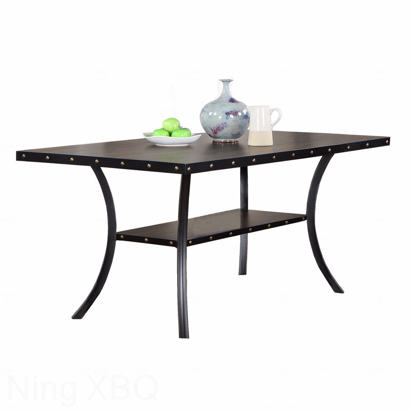 Rectangular Dining Table Natural Wood Nailheads Storage Shelve